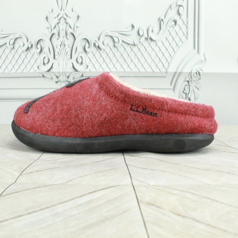 LL BEAN Women's Red Cat Motif Daybreak Scuffs Lined Wool Slippers Size 6 M - Picture 2 of 8
